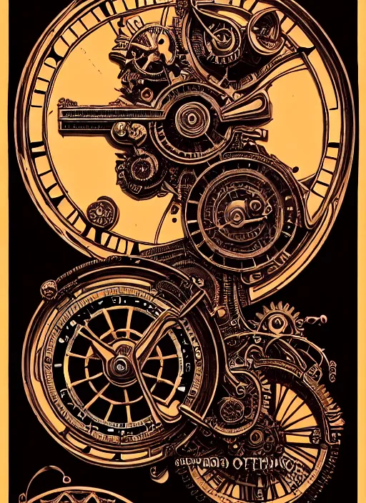 Image similar to ornate steampunk time machine, high details, intricately detailed, by vincent di fate, inking, lineart, 3 color screen print, masterpiece, trending on artstation,, sharp, details, hyper - detailed, hd, 4 k, 8 k