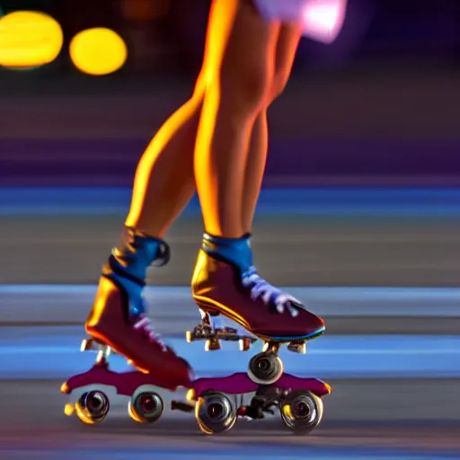 Image similar to a roller skater in a closeup. in santa monica at blue hour. canon eos c 3 0 0, ƒ 1. 8, 2 0 0 mm. 8 k. inspired by diane arbus photography