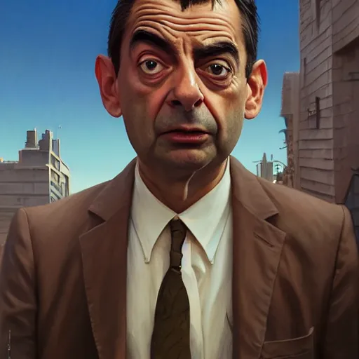 Image similar to highly detailed portrait, mr. bean in gta v, stephen bliss, unreal engine, fantasy art by greg rutkowski, loish, rhads, ferdinand knab, makoto shinkai and lois van baarle, ilya kuvshinov, rossdraws, tom bagshaw, global illumination, radiant light, detailed and intricate environment