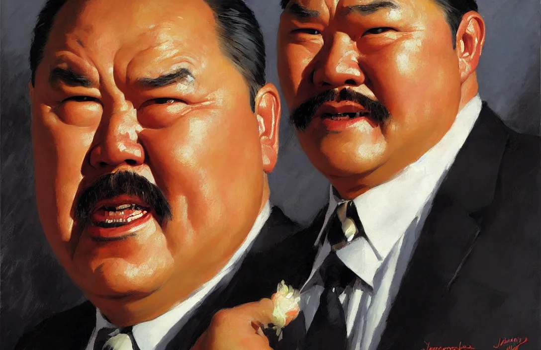 Prompt: portrait of oddjob harold sakata from james bond!!!!!!!!!!!!!!!!!!!!!!!!!!!, detailed face, detailed painting, epic lighting, by ilya repin, phil hale and kent williams