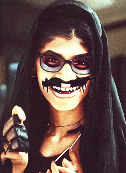 Image similar to candid photo of mia khalifa as a gothic vampire in the 1 9 9 0 s