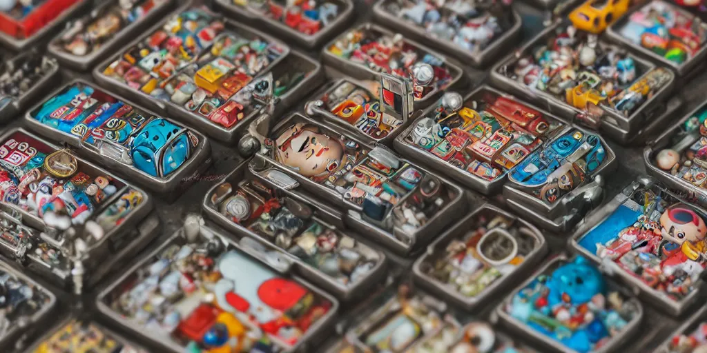 Prompt: closeup portrait of tin toy tokyo corner store and vending machines, depth of field, zeiss lens, detailed, centered, photoshoot, by nicoletta ceccoli, mark ryden, lostfish, breathtaking, 8 k resolution, extremely detailed, beautiful, establishing shot, artistic, hyperrealistic, octane render, - h 8 0 4