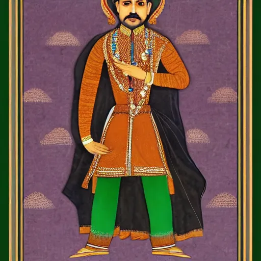 Image similar to mughal emperor akbar in real life, photograph, colorized
