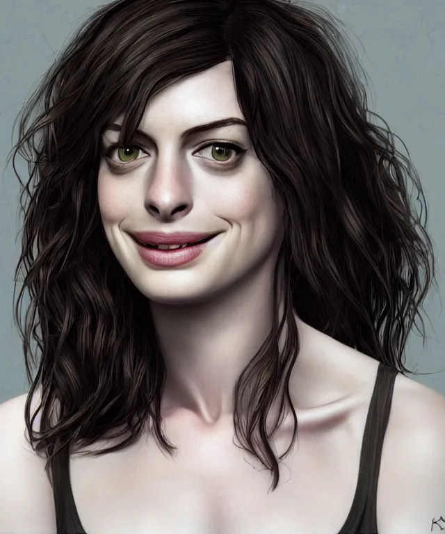 Image similar to anne hathaway as shehulk, au naturel, hyper detailed, digital art, trending in artstation, cinematic lighting, studio quality, smooth render, unreal engine 5 rendered, octane rendered