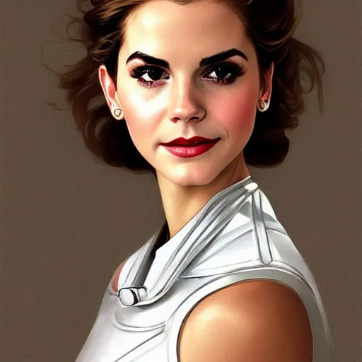 Image similar to A combination of Victoria Justice's and Grace Kelly's and Emma Watson's appearances as an astronaut, full body portrait, western, D&D, fantasy, intricate, elegant, highly detailed, digital painting, artstation, concept art, matte, sharp focus, illustration, art by Artgerm and Greg Rutkowski and Alphonse Mucha