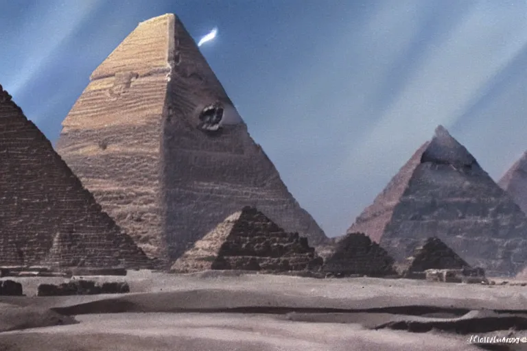 Prompt: egyptian spaceship, matte painting