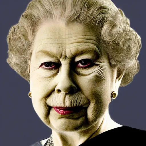 Prompt: picture of half human half lizard queen Elizabeth