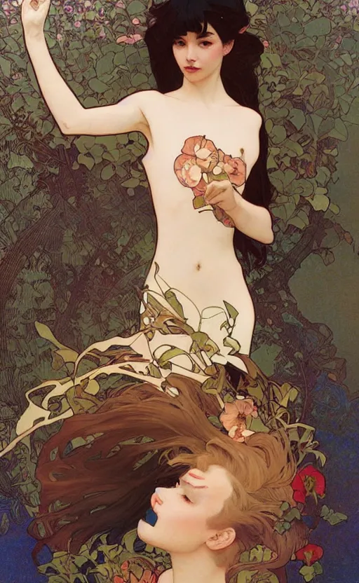 Prompt: egirl!!!!! aesthetic!!!! girl painting by tran nguyen ilya kuvshinov alphonse mucha and greg rutkowski