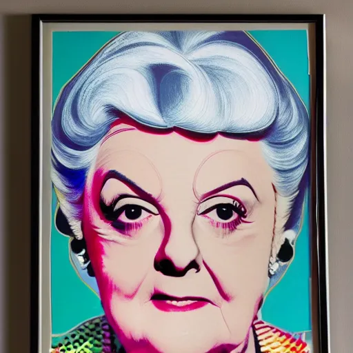 Image similar to very detailed portrait of dame angela lansbury, painted by victor vasarely