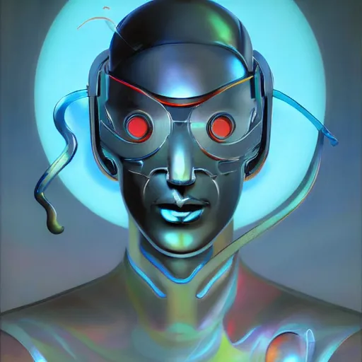 Image similar to scifi futurism automaton minimalism chrome by peter mohrbacher art Hajime Sorayama airbrush hyperrealism model abstract shatter fragments cubism futurism pastel blue soft flat minimal minimalism portrait face jackson pollock ukiyo-e lithograph mark ruthko swirl escape noise shimmer glow paint