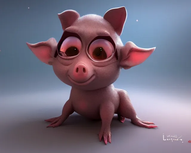 Image similar to 3D Fantasy Cute and adorable space piglet , huge adorable eyes, bright stars, Smooth 3D Illustration, soft render, Servando Lupini, Daniil Kudriavtsev, handpaint texture, Blender, 3DCoat