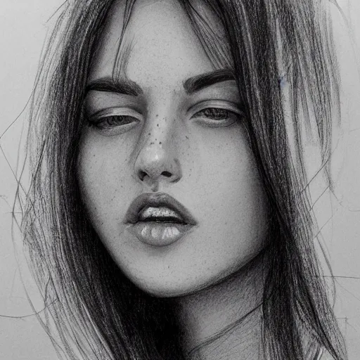 Image similar to beautiful young woman face with light freckles artist sketch closeup