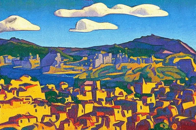 Prompt: city of zheleznovodsk, city landscapes, city photos, art by nicholas roerich,