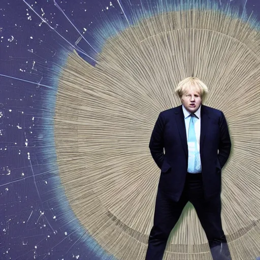 Image similar to And then i was on top of a giant record Trying to run from the needle's eye The universe turned inside out Boris Johnson stood idly by