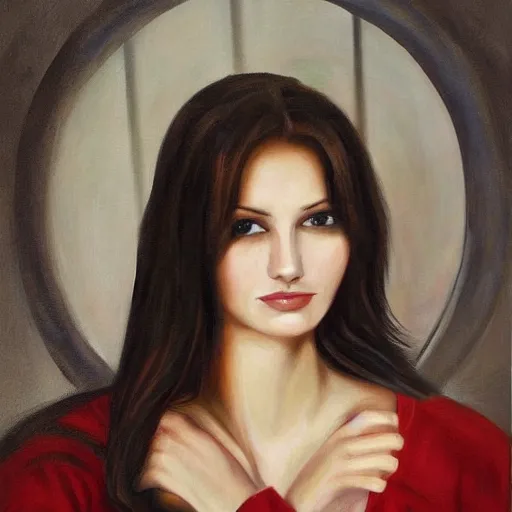 Prompt: painting of a portrait of a beautiful young woman _ dark _ haired woman by cheval michael