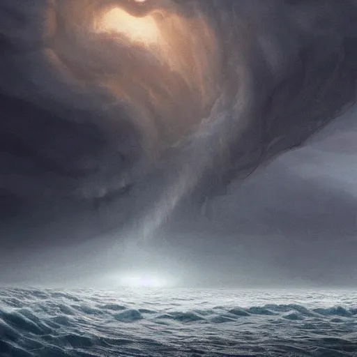 Prompt: giant from dune sandworm coming out of a stormy sea, lightning, highly detailed, beautiful light, epic, digital art, oil painting, award winning, fantasy artbook, 4 k