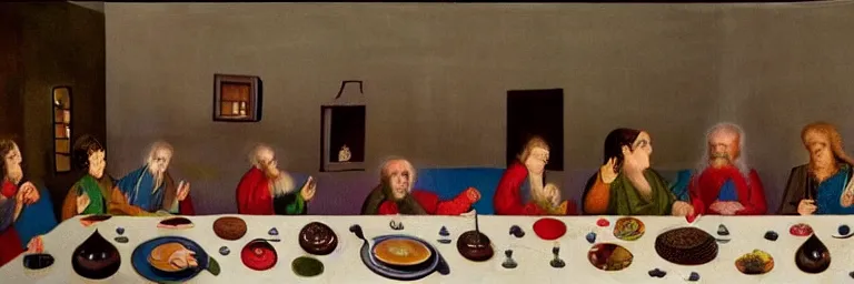 Prompt: the last supper on sesame street. art by hieronymus bosch, very detailed, happy