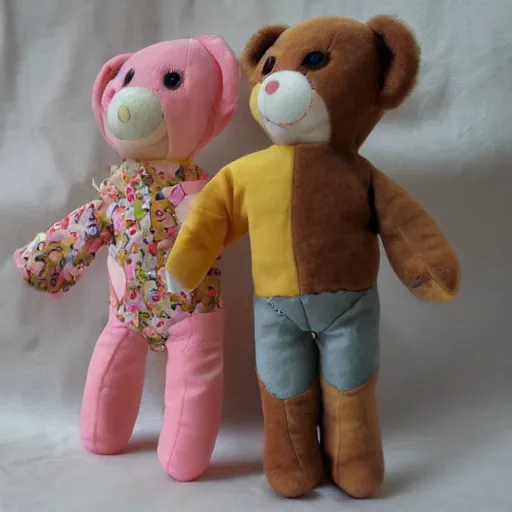 Prompt: teddy bears picnic in the style of carol lawson as plush toys in a grab machine,