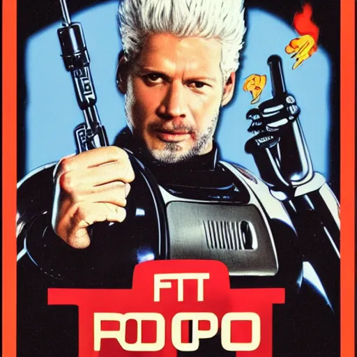 Prompt: Robocop, mayor of Flavortown, cinematic, Eastman 5384 film