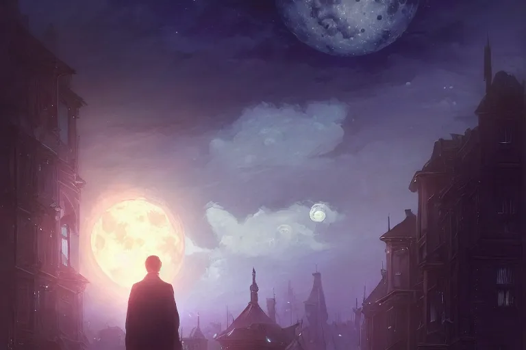 Prompt: an lovecraftian horror in the sky above a victorian city, scene in the night. full moon, 1 8 9 0, key visual, conceptart, ambient lighting, highly detailed, digital painting, artstation, concept art, sharp focus, by makoto shinkai and akihiko yoshida and greg manchess