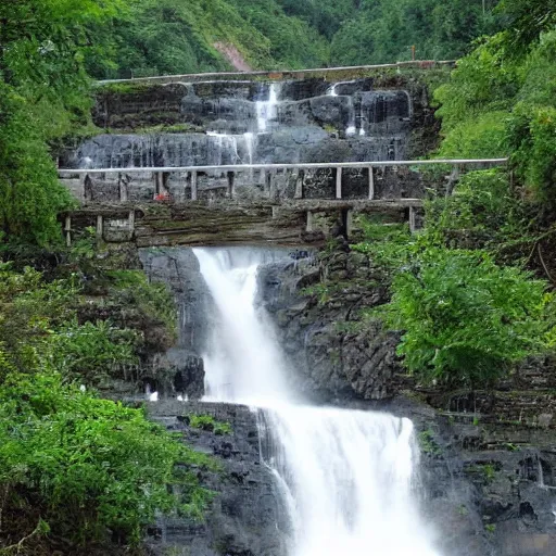 Prompt: waterfall village