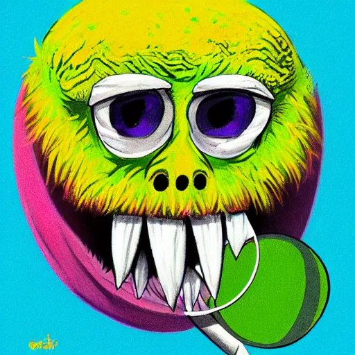 Prompt: profile picture, tennis ball monster, chalk, colorful, digital art, fantasy, magic, trending on artstation, ultra detailed, professional illustration by Basil Gogos