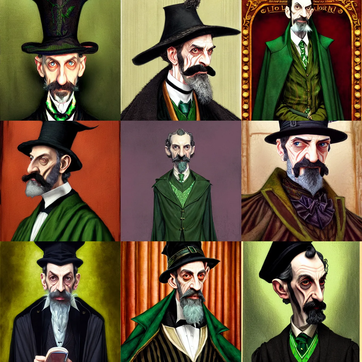 Prompt: Lord Havelock Vetinari as a shady slytherin headmaster of Hogwarts, School of Witchcraft and Wizardry, detailed, hyperrealistic, colorful, cinematic lighting, digital art by Paul Kidby