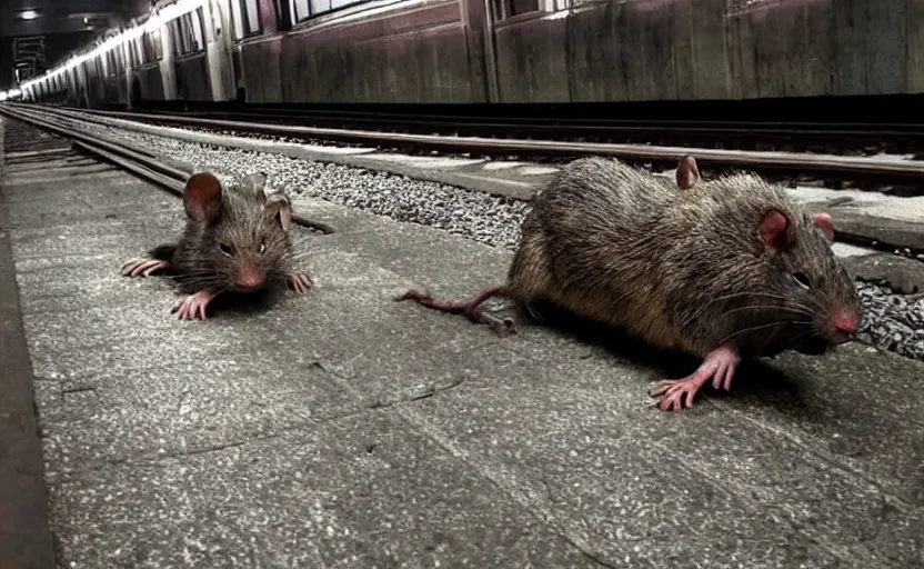 Prompt: very large giant zombie rat on railways in tonnel of moscow metro. extreme high detail. low dark light, scary atmosphere