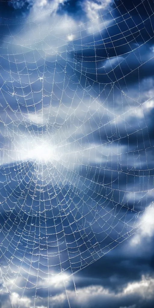 Image similar to a cobweb scattered in the sky realistic stormcloud with glimpses of flares