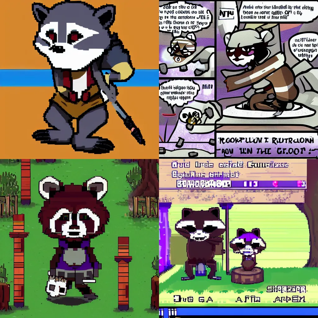 Prompt: a raccoon in undertale combat