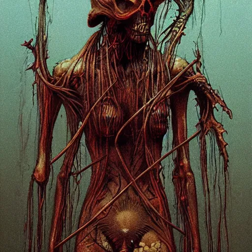 Image similar to skin flesh wires skulls, cyberpunk dystopia, in the style of hr giger, richard corben, zdzisław beksinski, moebius, hieronymus bosch and francis bacon