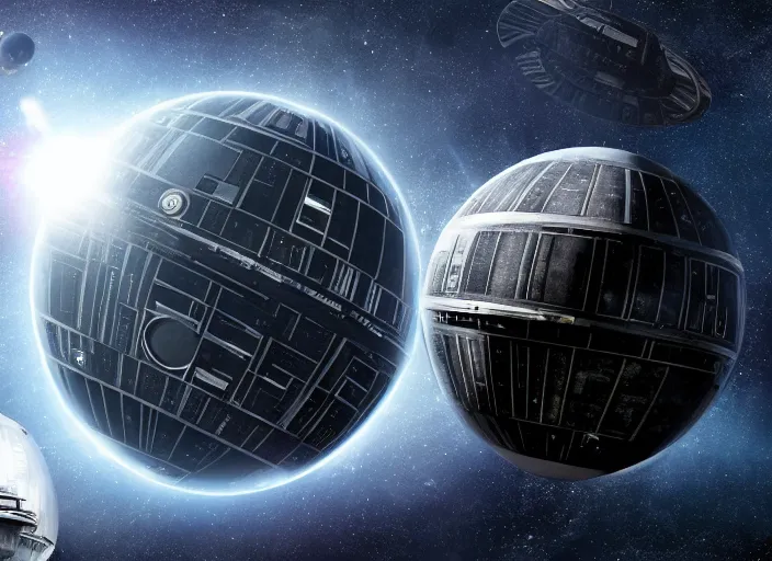 Image similar to film still of the death star hovering above the entire earth in the new star wars movie, 4 k