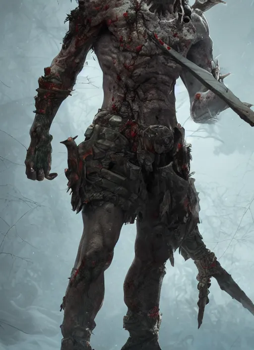 Image similar to а Proto-Slavic mythology, zombie Slavic hero inspired blizzard games, full body, detailed and realistic, 4k, trending on artstation, octane render