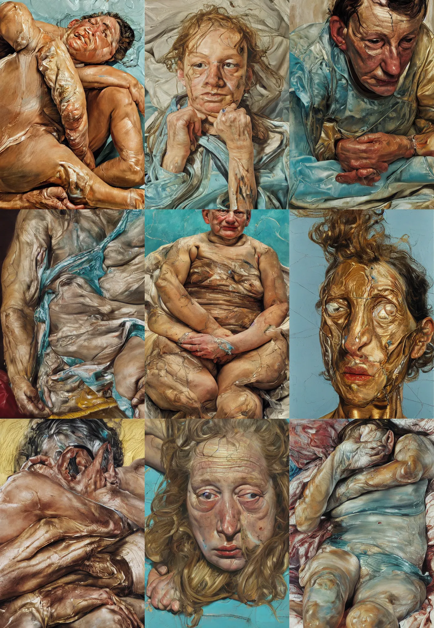 Image similar to high quality high detail painting by lucian freud and jenny saville, hd, golden eal, turquoise