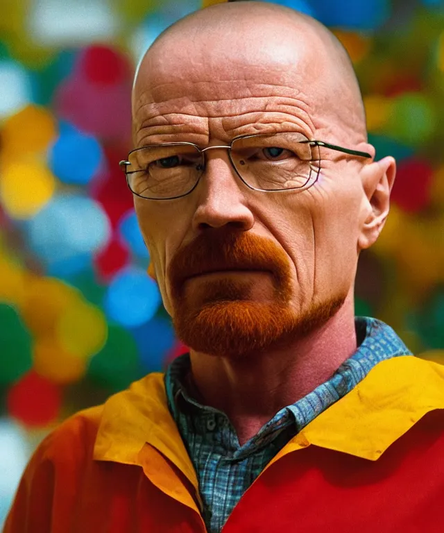 Image similar to a photo of walter white in a colorful environment