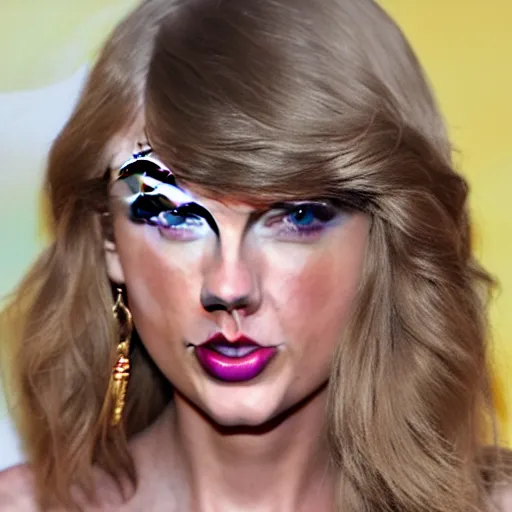 Prompt: Taylor Swift made of purple skin