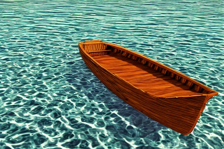 Prompt: empty row boat in the middle of the vast ocean, detailed, amazing!!, realistic