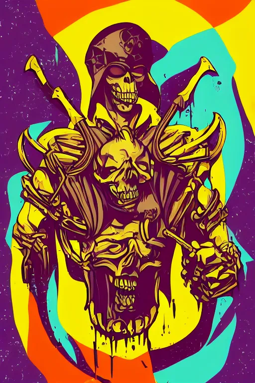 Image similar to rockstar skeletor, art by brian miller, sticker, colorful, illustration, highly detailed, simple, smooth and clean vector curves, no jagged lines, vector art, smooth