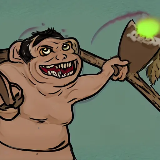 Image similar to pudge with gollum face, hooking enemy hero