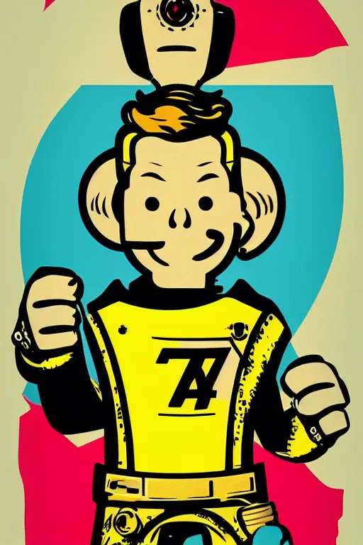 Image similar to fallout 7 6 retro futurist illustration art by butcher billy, sticker, colorful, illustration, highly detailed, simple, smooth and clean vector curves, no jagged lines, vector art, smooth andy warhol style