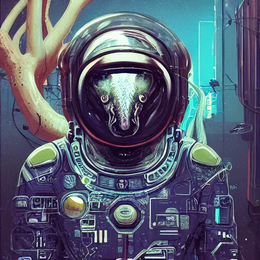 Image similar to hyperrealistic portrait of a squid monster astronaut, full body portrait, well lit, intricate abstract. cyberpunk, intricate artwork, by Tooth Wu, wlop, beeple. in the style of Jin Kagetsu, James Jean and wlop, highly detailed, sharp focus, intricate concept art, digital painting, ambient lighting, 4k, artstation