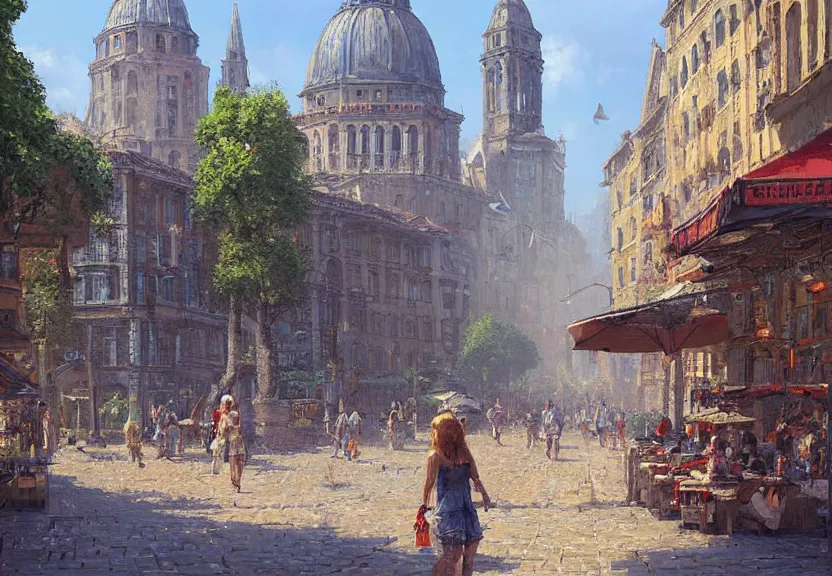 Prompt: pixel art of an old european city, summer season, a realistic digital painting by greg rutkowski and james gurney, trending on artstation, highly detailed