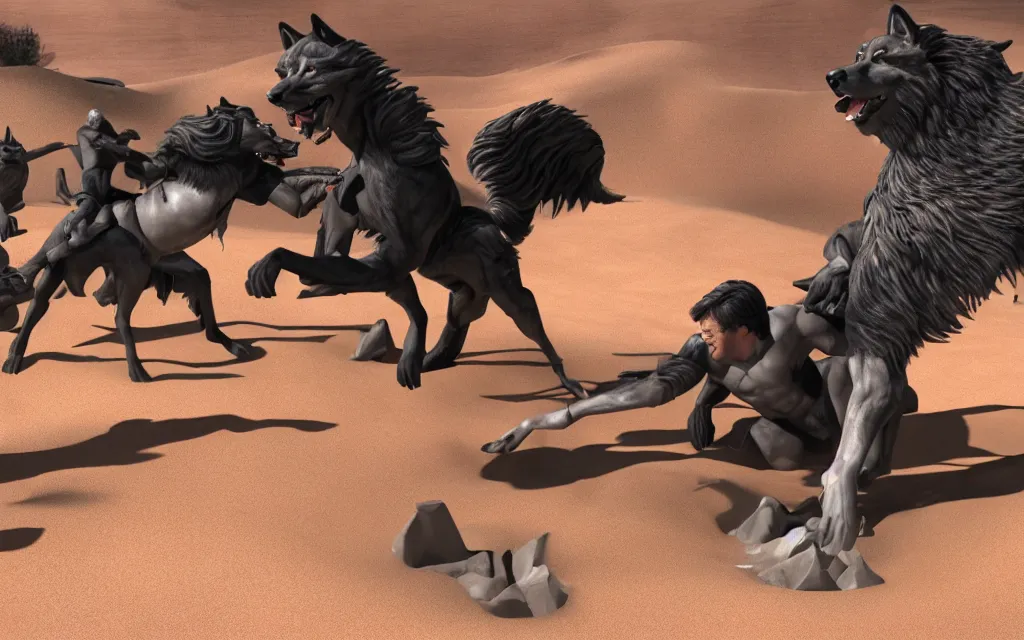 Image similar to wolfs and van darkholme playing in the sandbox photo screen form george lucas film