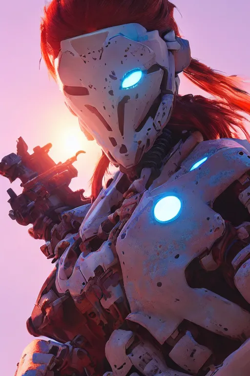 Image similar to combination suit armor aloy horizon forbidden west horizon zero dawn robot ninja mask helmet backpack tribal, aesthetic octane render, 8 k hd resolution, by ilya kuvshinov and cushart krentz and gilleard james radiating a glowing aura cgi rtx 2 0 2 2