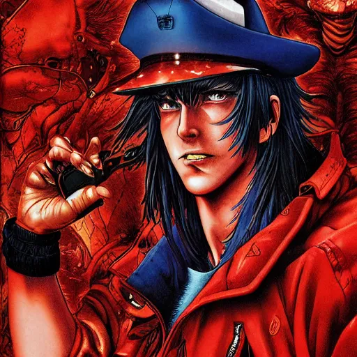 Image similar to portrait closeup of crazy terry bogard, symmetrical, cinematic colors, by yoichi hatakenaka, masamune shirow, josan gonzales and dan mumford, ayami kojima, takato yamamoto, barclay shaw, karol bak, yukito kishiro