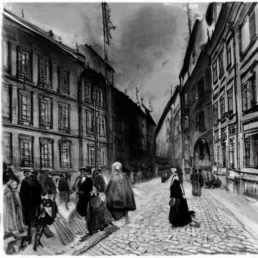 Prompt: stockholms old city in style of anders zorn