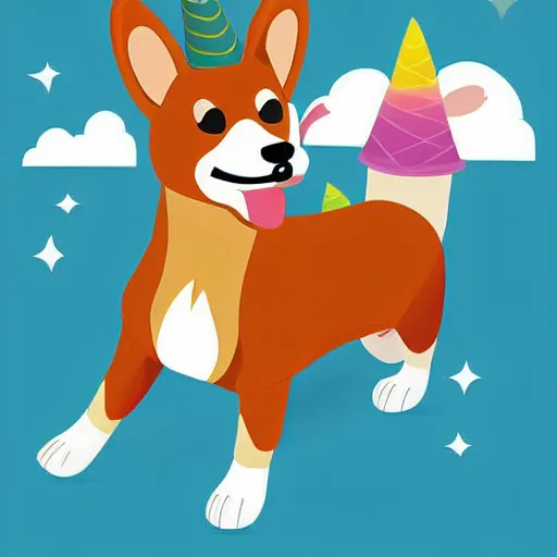 Prompt: vector illustration of a corgi riding a unicorn, detailled vector illustration, digital art, artstation