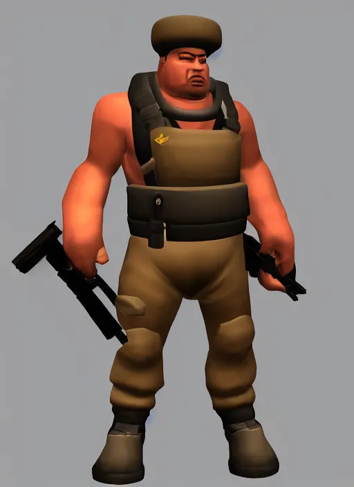 Prompt: heavy weapons guy, team fortress 2, source engine, detailed render