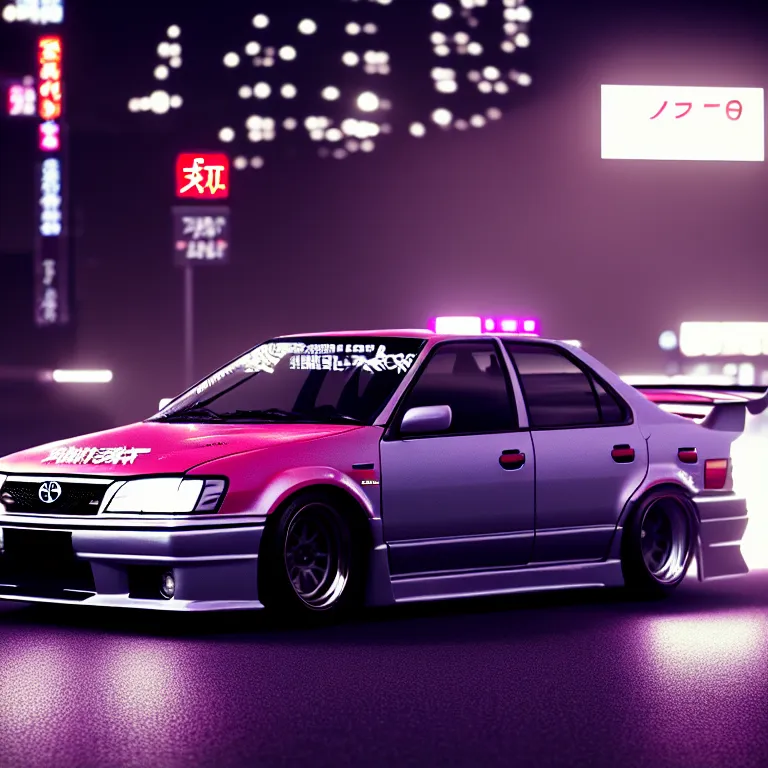 Image similar to Toyota JZX90 Drift, detailed-wheels, Shibuya prefecture, cinematic lighting, photorealistic, night photography, octane render