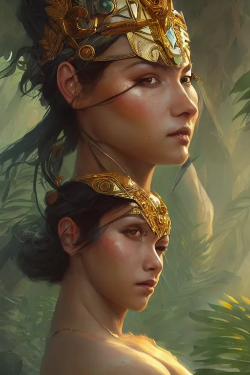 Image similar to goddess of the amazon, highly detailed, digital painting, artstation, concept art, smooth, sharp focus, illustration, unreal engine 5, 8 k, art by artgerm and greg rutkowski and edgar maxence